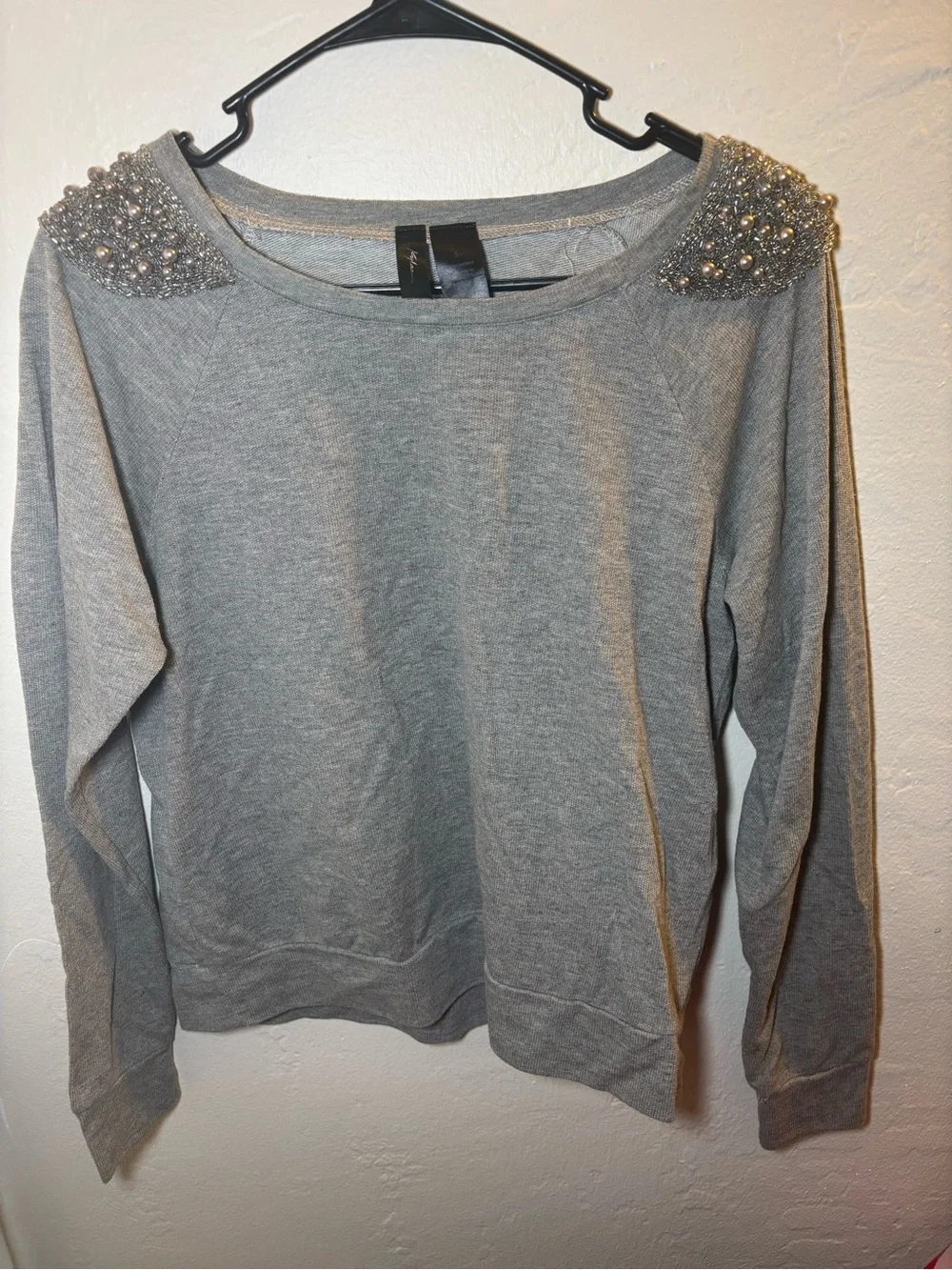 Leith Grey Beaded Shoulder Sweatshirt
